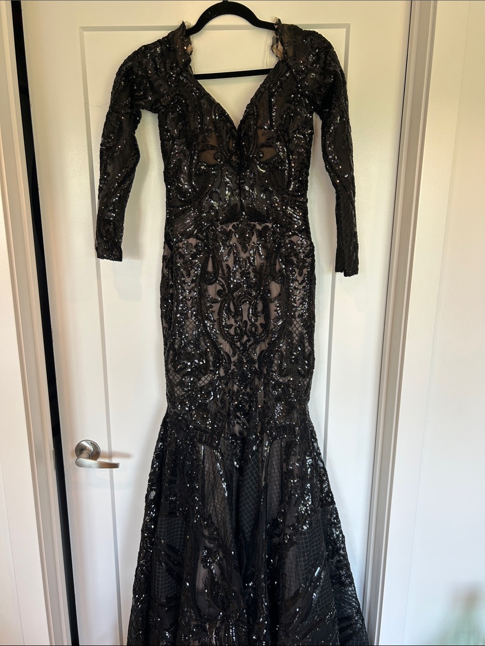 Mori Lee Black Long Sleeve Sequin Mermaid Gown